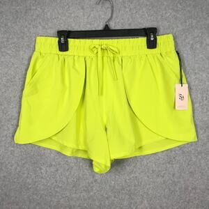 Sincerely Jules Shorts Womens XL Yellow Tulip Slit Running Athletic Lined Active